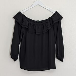 J. Crew Mercantile Women's Small Black Ruffle Convertible Top Off Shoulder